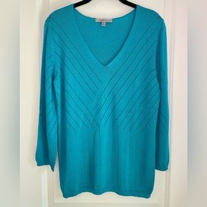 Classiques Entier 3/4 Sleeve V-Neck Sweater Turquoise Size M